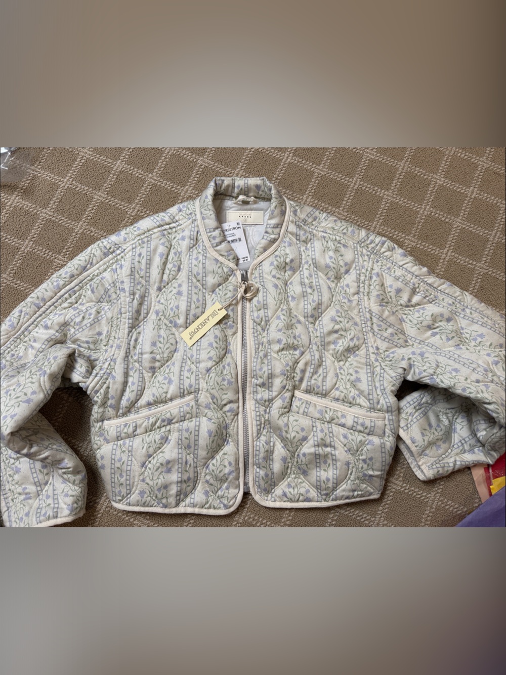 NWT Blank NYC Quilted Jacket in Cream with Lavender and Sage Floral Print